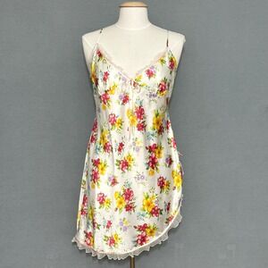 VTG Victorias Secret Womens Slip Dress Nightie L Floral Satin Lace Babydoll Y2K